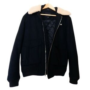 Vintage Aviator Bomber Mario Bellucci Jacket with Detachable Shearling Collar